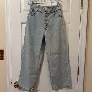 ZARA Light Wash High Waist Wide Leg Denim Jeans Button Fly Size 4